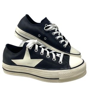 Converse Ctas Lift Platform Leather Shoes Low Momen's Black Custom 568162C-WWB